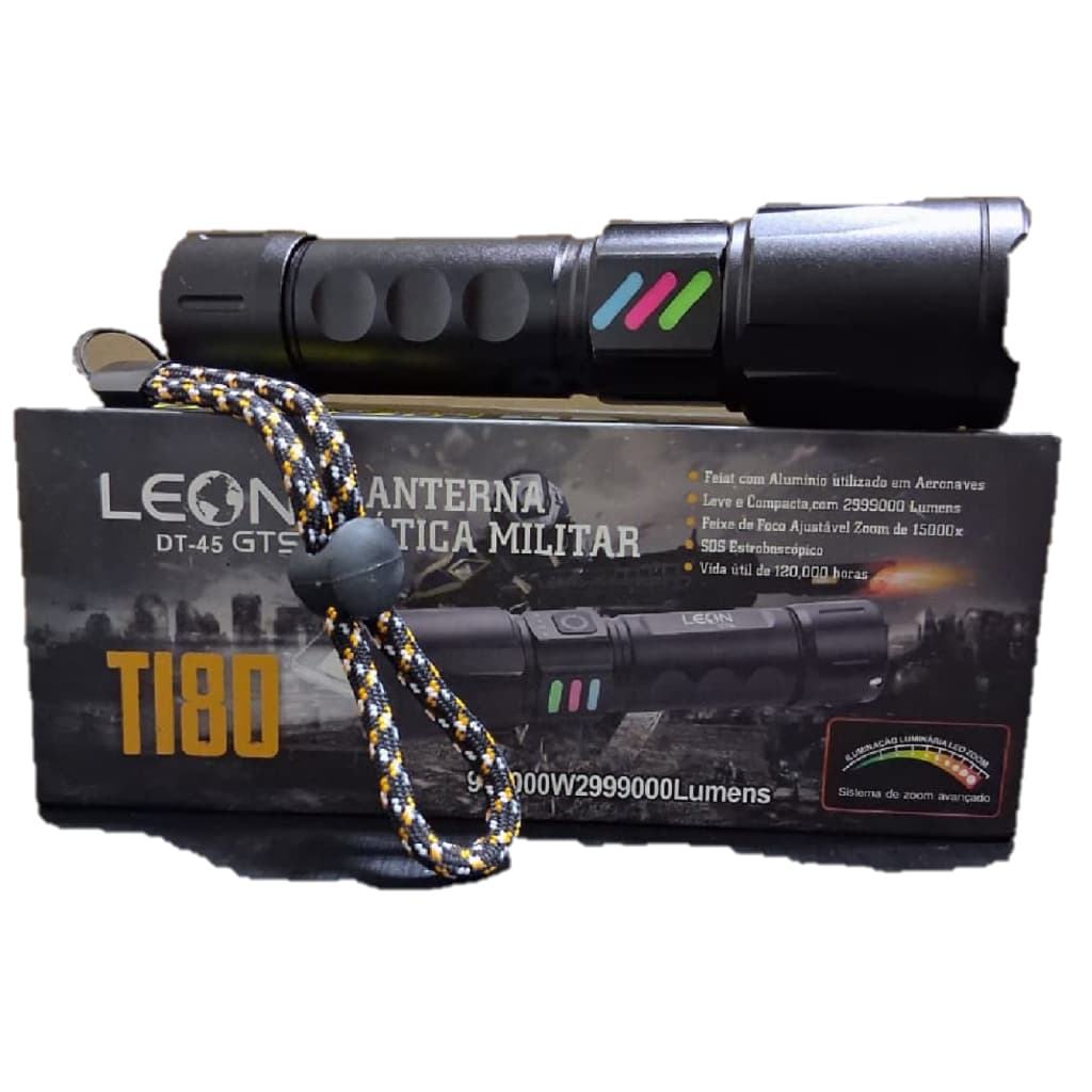 Lanterna Militar Super Potente 999000W 2999000 Lúmens Zoom 15000x Ajustável Alumínio Leon Gts DT45