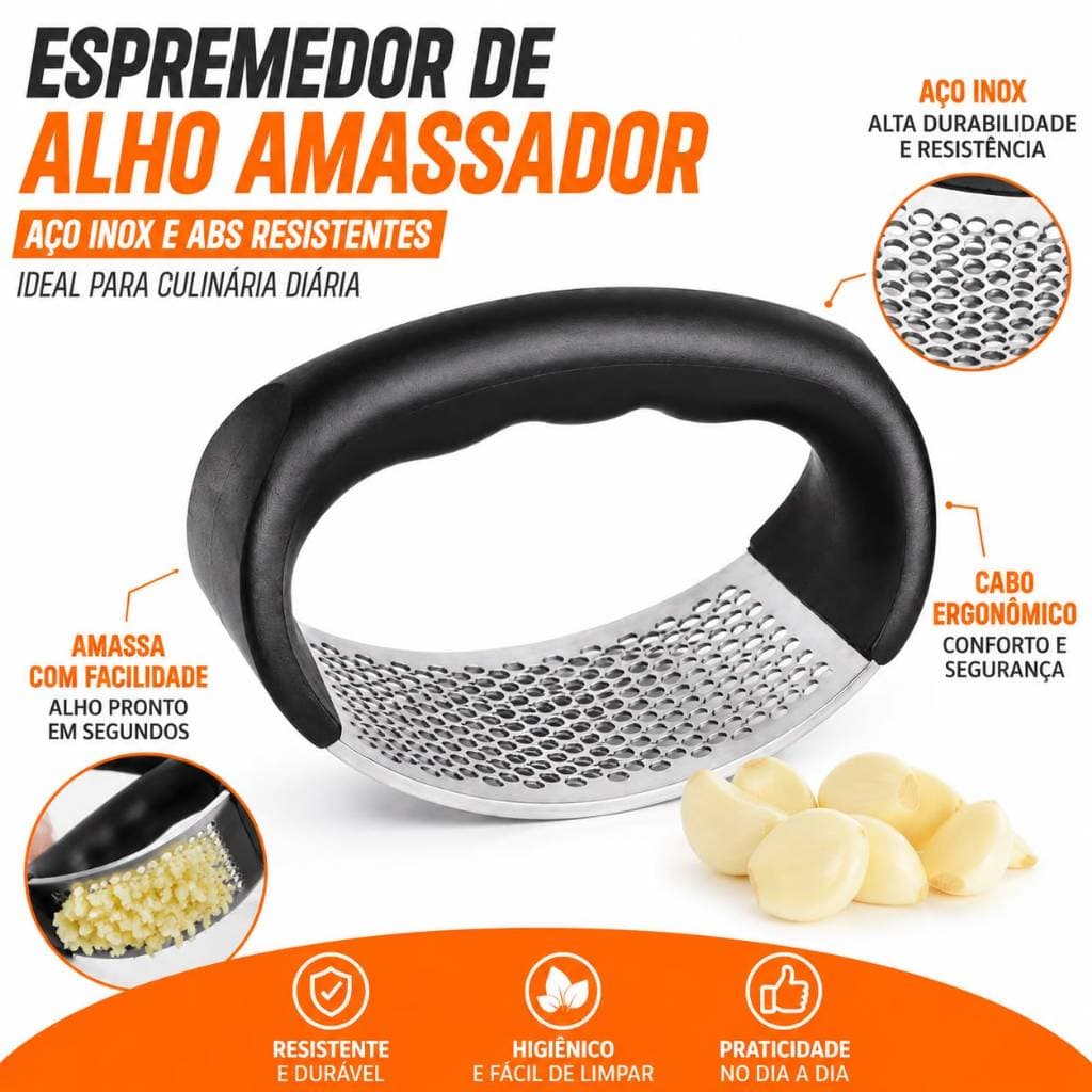 Espremedor de Alho Amassador - Aço Inox e ABS Resistentes - Ideal para Culinária Diária