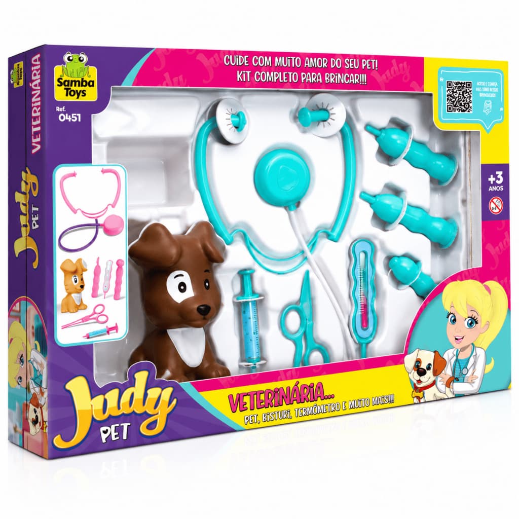 Judy Pet Kit Veterinária com Cãozinho e Acessórios Ref 451 Samba Toys Infantil