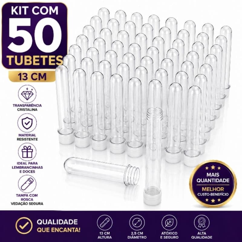 Tubete 13cm Cristal C/ Tampa Kit 50 Unidades Lembrancinha Festa