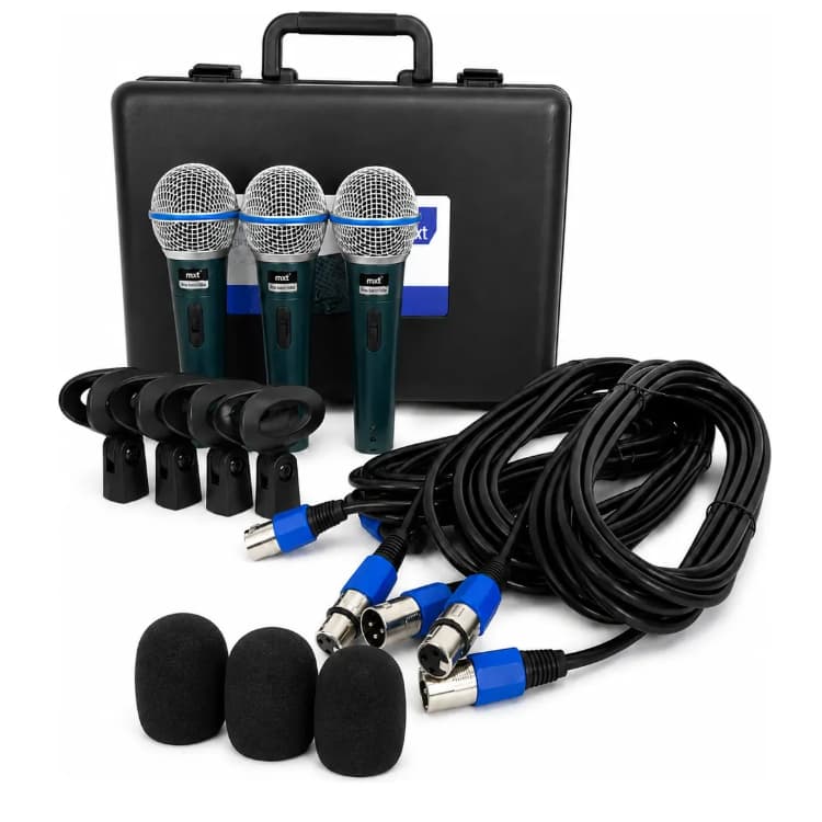 Kit 3 Microfones Com Fio Ba58 + Cachimbo Espuma E Maleta