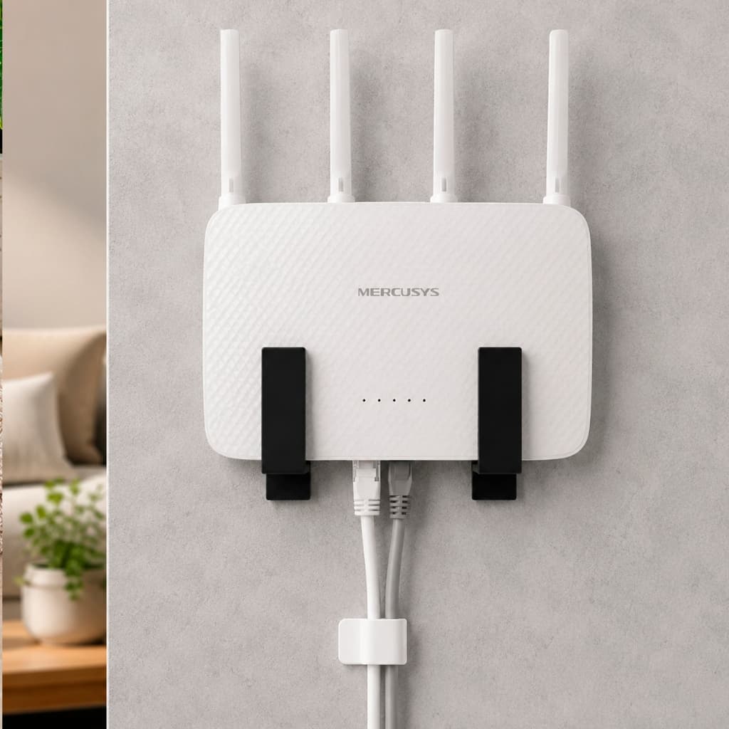 Suporte Roteador modem WiFi Universal Parede Sem Furo com Fita Auto adesivo Organizador cabos internet
