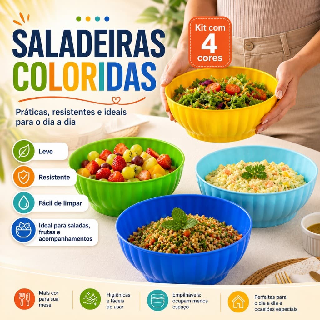 Kit 6 Saladeiras Grandes 1,5L Organizador de Cozinha e Geladeira Livre de BPA