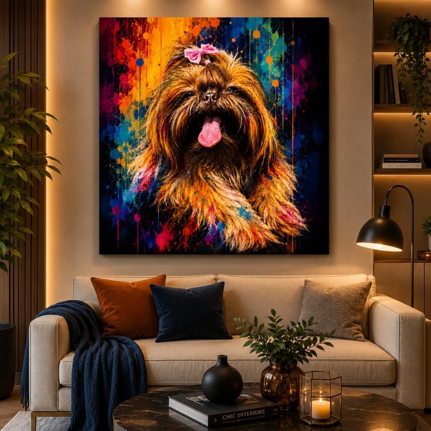 Quadro Decorativo Shih Tzu Lindo Colorido Pet Cachorro Sala Quarto Hall Decoração Moderna