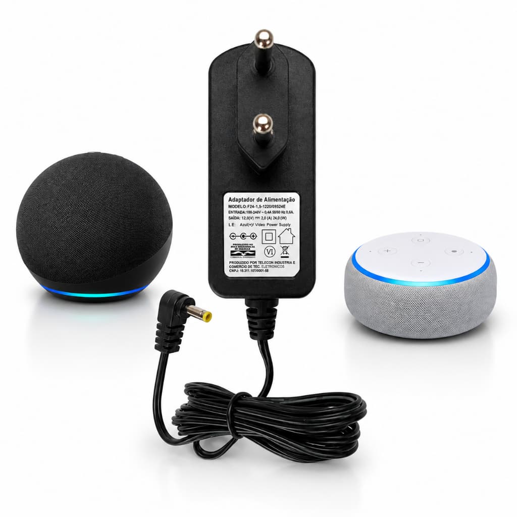 Fonte Alexa Echo Dot 12V 1.5A / 2A - 3ª/4ª/5ª Geração