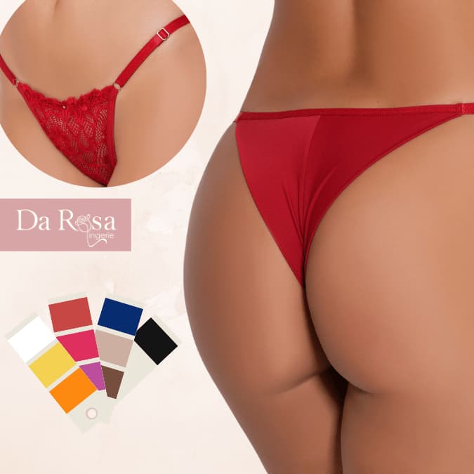 Calcinha feminina fio dental  renda e microfibra Tanga Regulável Fio Duplo D'Lírius cor variada