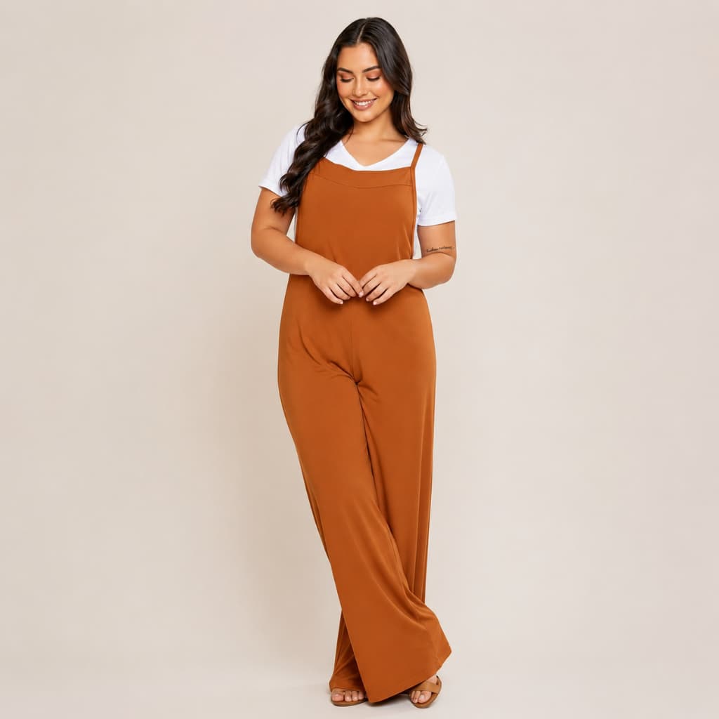 Macacão Jardineira Feminino Longo Pantalona Viscolycra Gestante Soltinho Casual Confortável com Bolsos Moda Feminina