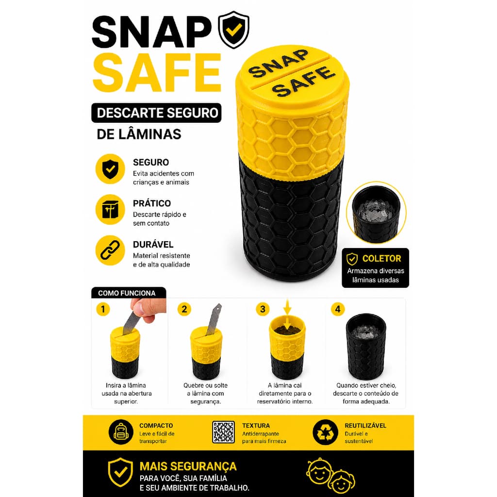 Descartador de Lâminas Estilete Coletor de Lâminas Quebradas Seguro Compacto Snap Safe