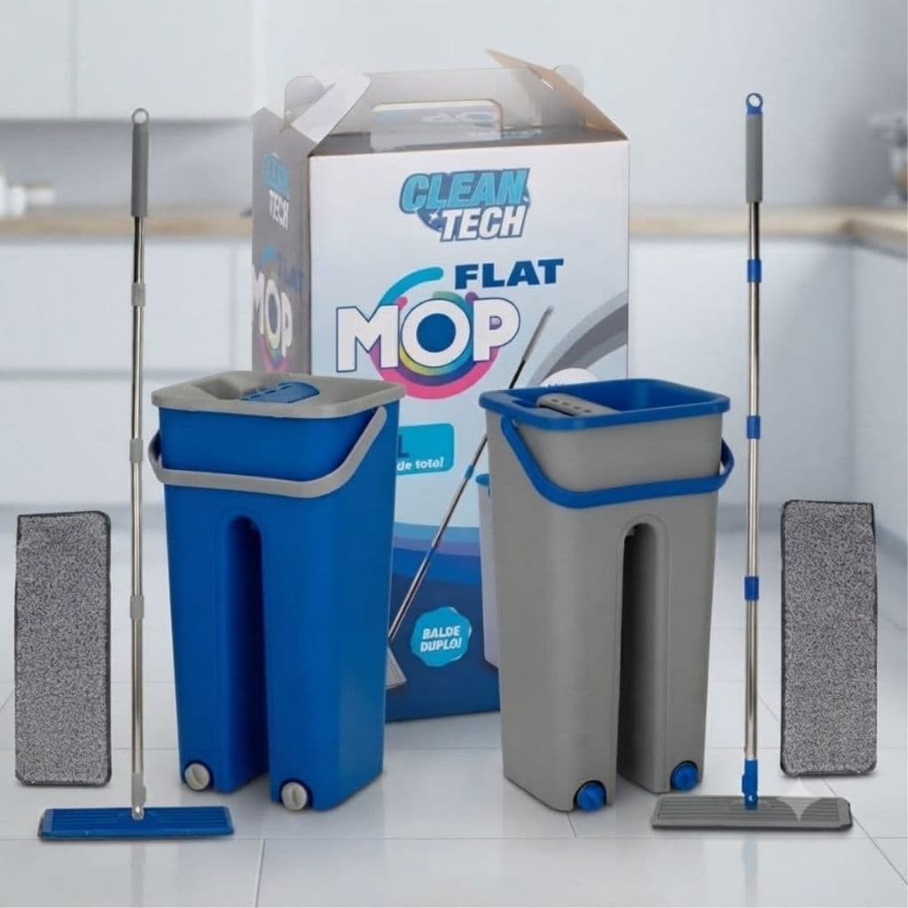 Mop Flat Balde Lava Seca Refil Duplo Prático Secagem Rápida Limpeza Fácil