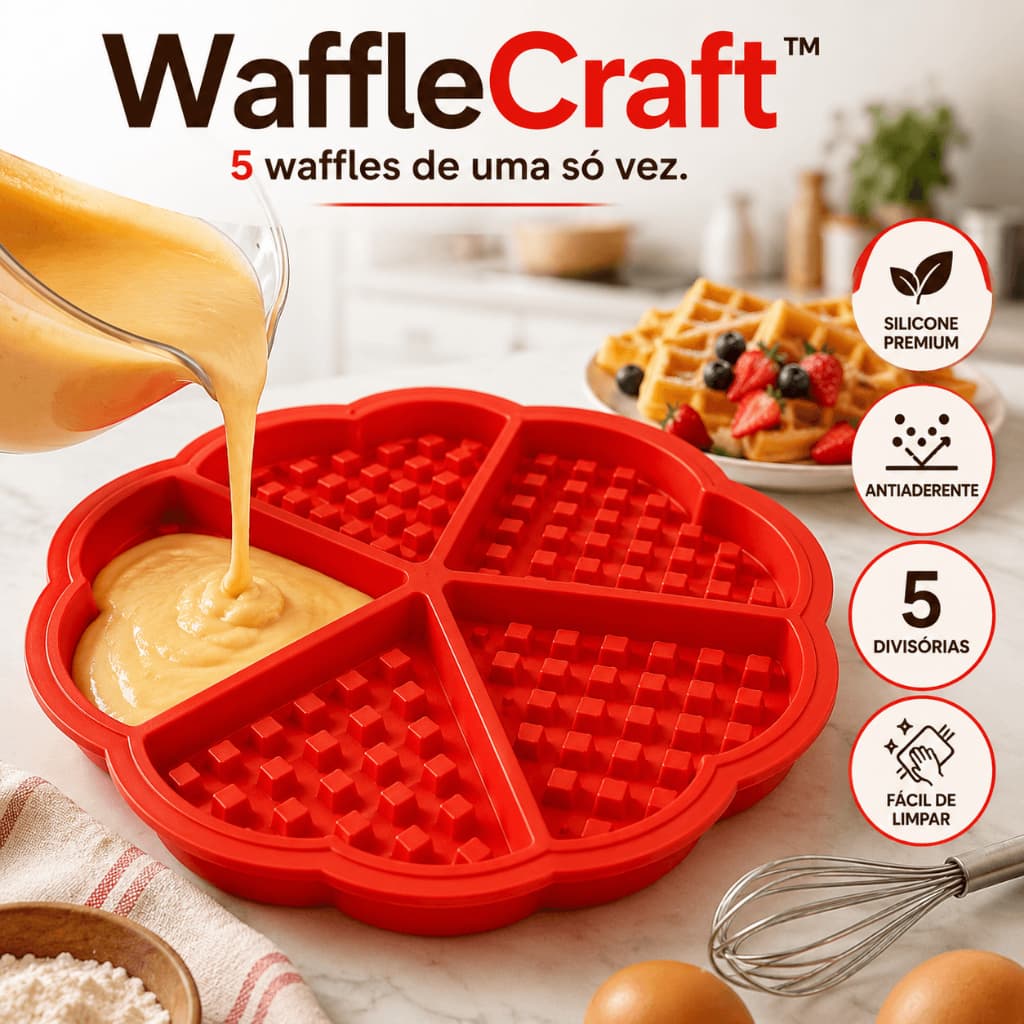 Forma de Silicone para Waffle 5 Divisórias Antiaderente Reutilizável para Forno