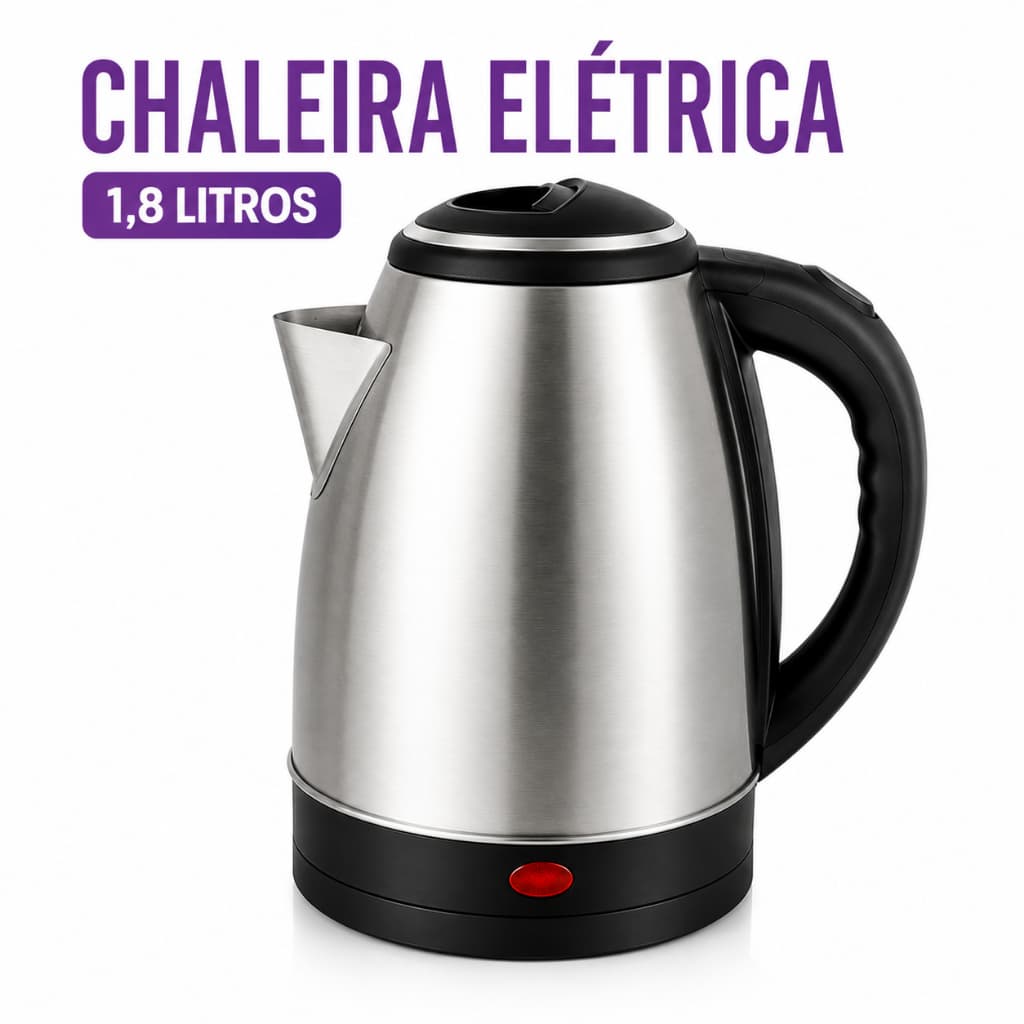 Chaleira Elétrica 1,8 Litros Inox 127V 220V Base Giratória 360° Desligamento Automático Café e Chá