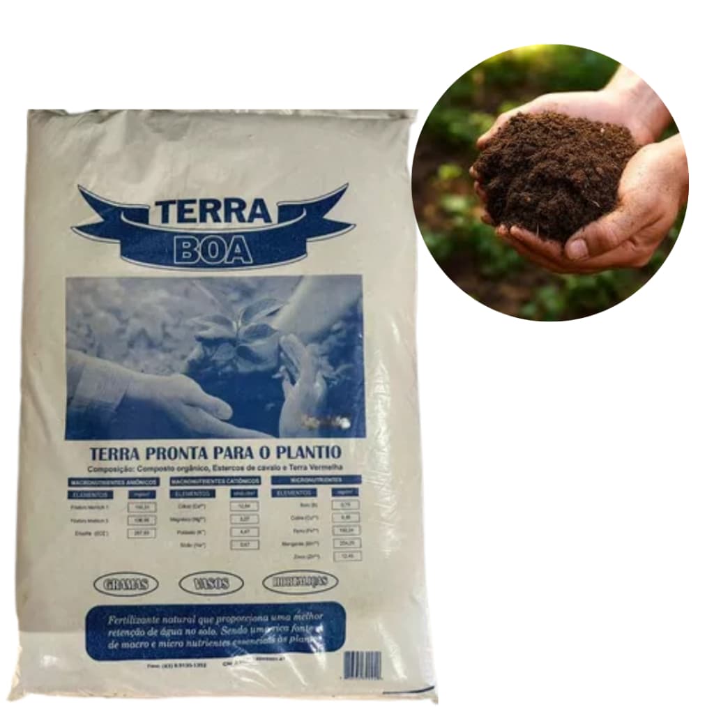 Terra Vegetal Terra Boa 20kg Pronta para Plantio Adubada para Flores Hortaliças e Jardins