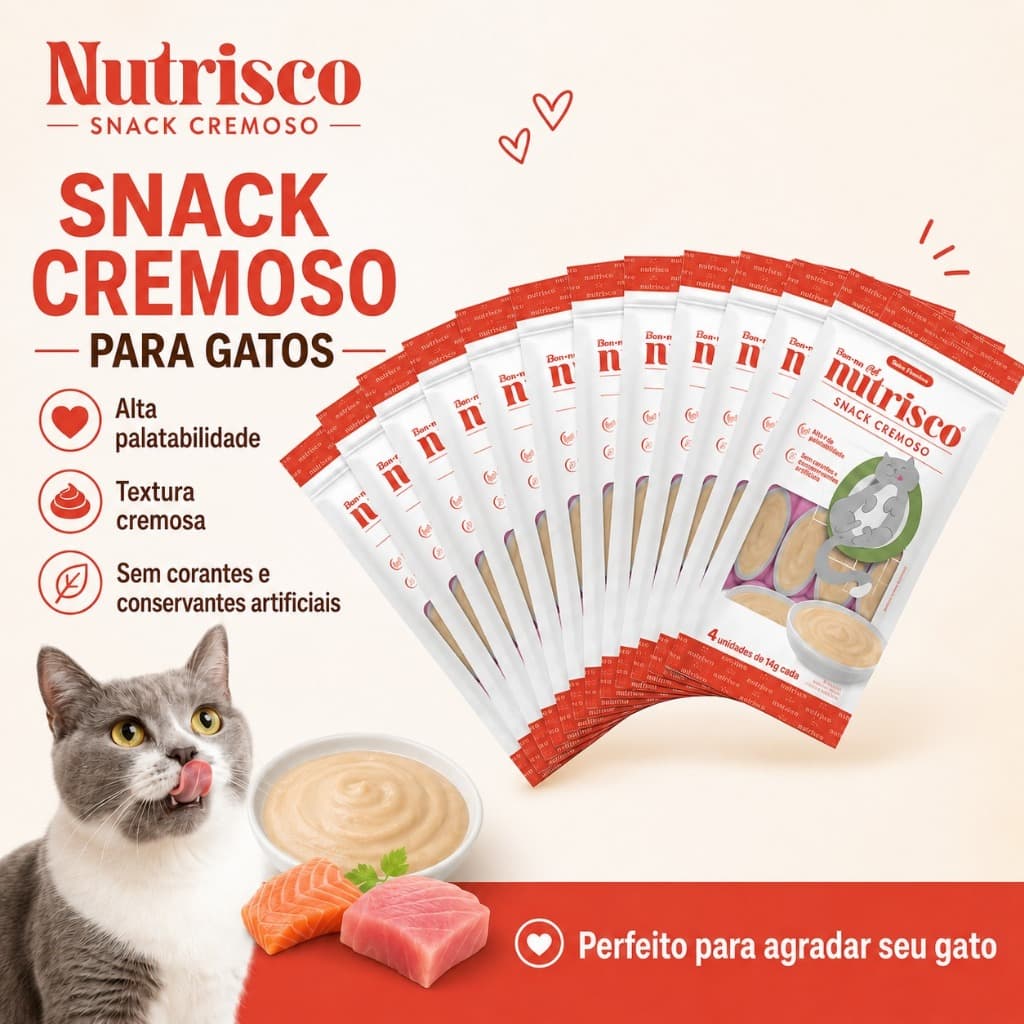 Petisco Cremoso Nutrisco Snack para Gatos tipo saches churu 56g Sabores Tubos Variados