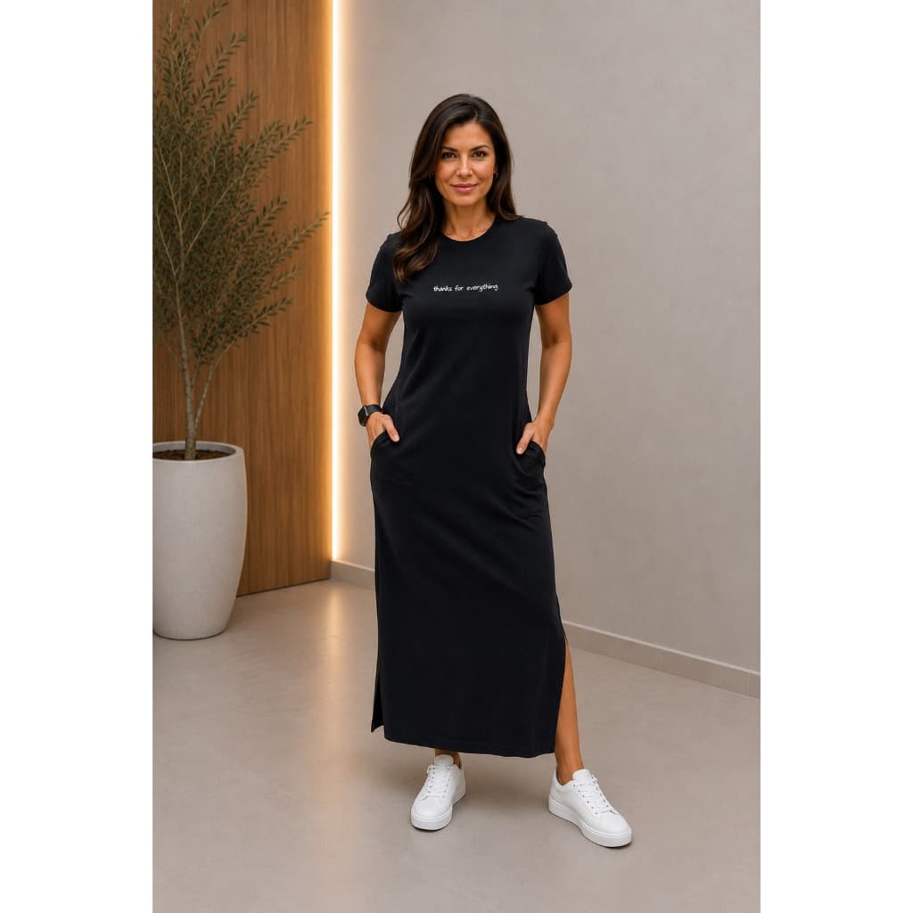 VESTIDO 100% ALGODÃO MÍDI COM FENDA NA LATERAL