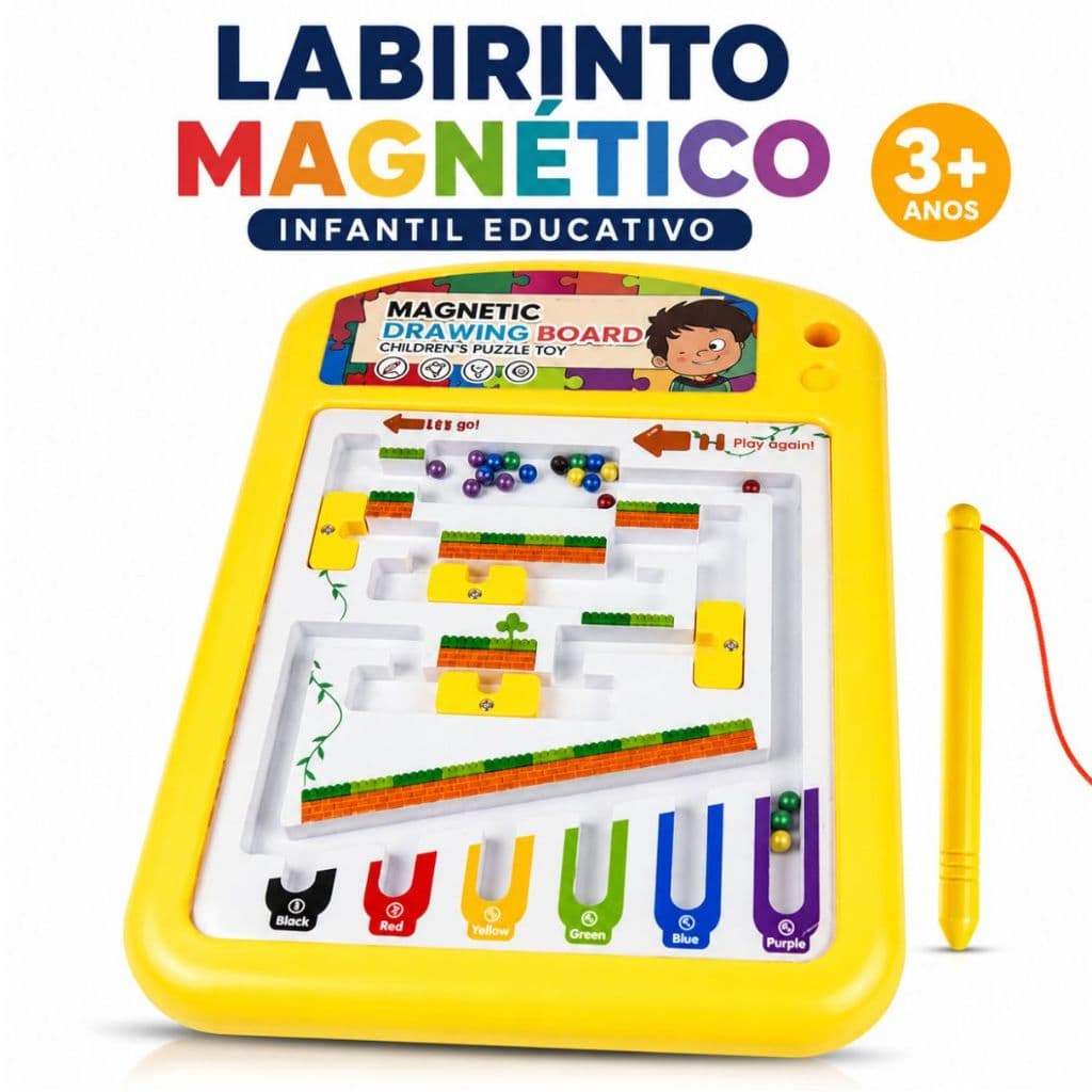 Quadro Labirinto Magnético Infantil com Bolinhas Coloridas e Caneta Coordenação Estimulante