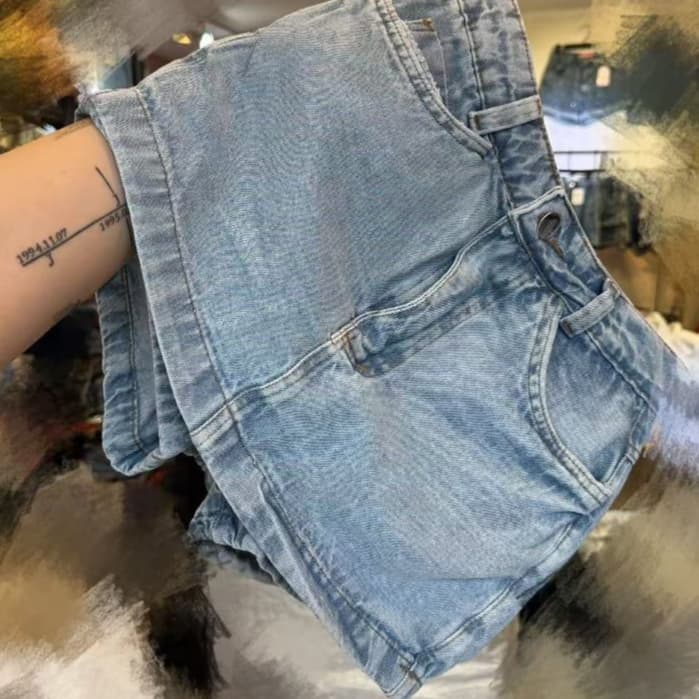 Short saia Cintura Alta Femininas Jeans sem lycra Shorts Plus size