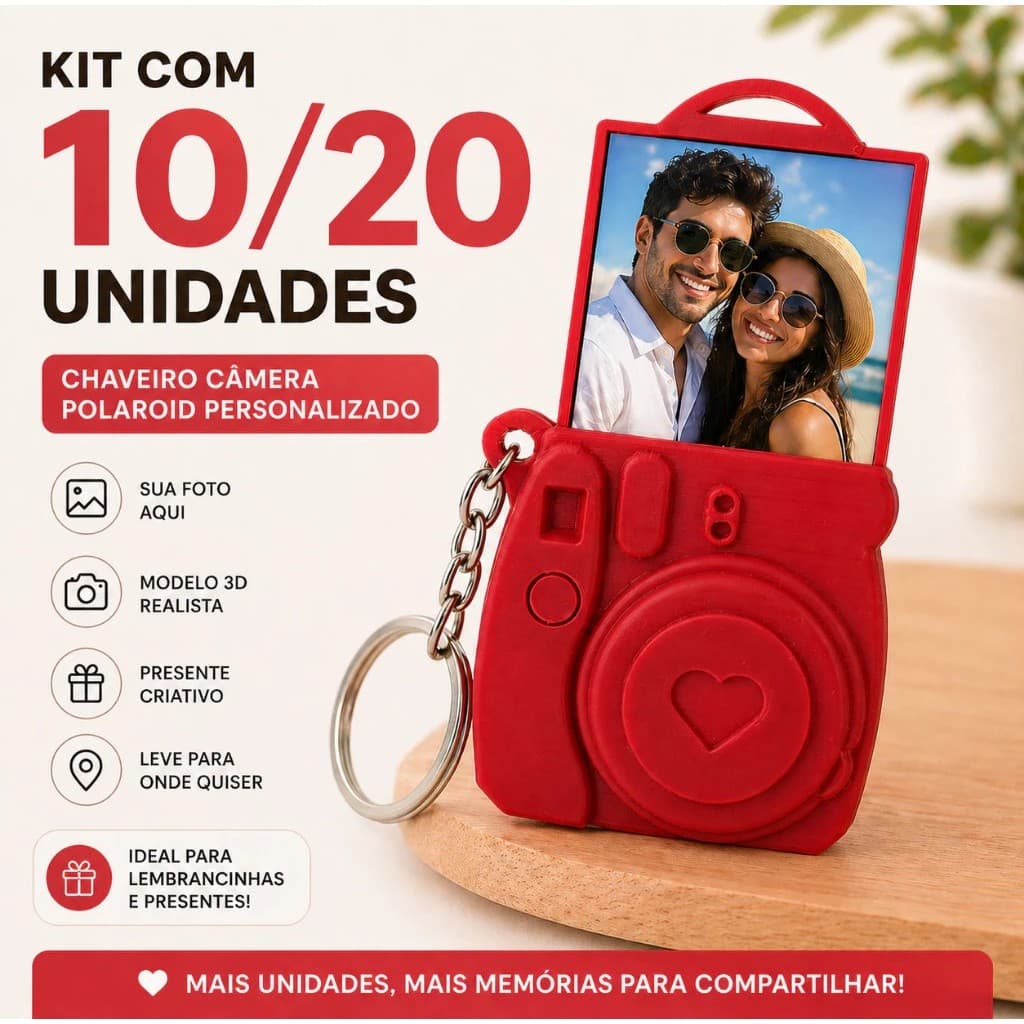 Kit 10 ou 20 Chaveiros Câmera Polaroid com Foto Personalizada | Lembrancinha Criativa para Casal, Amigas e Família