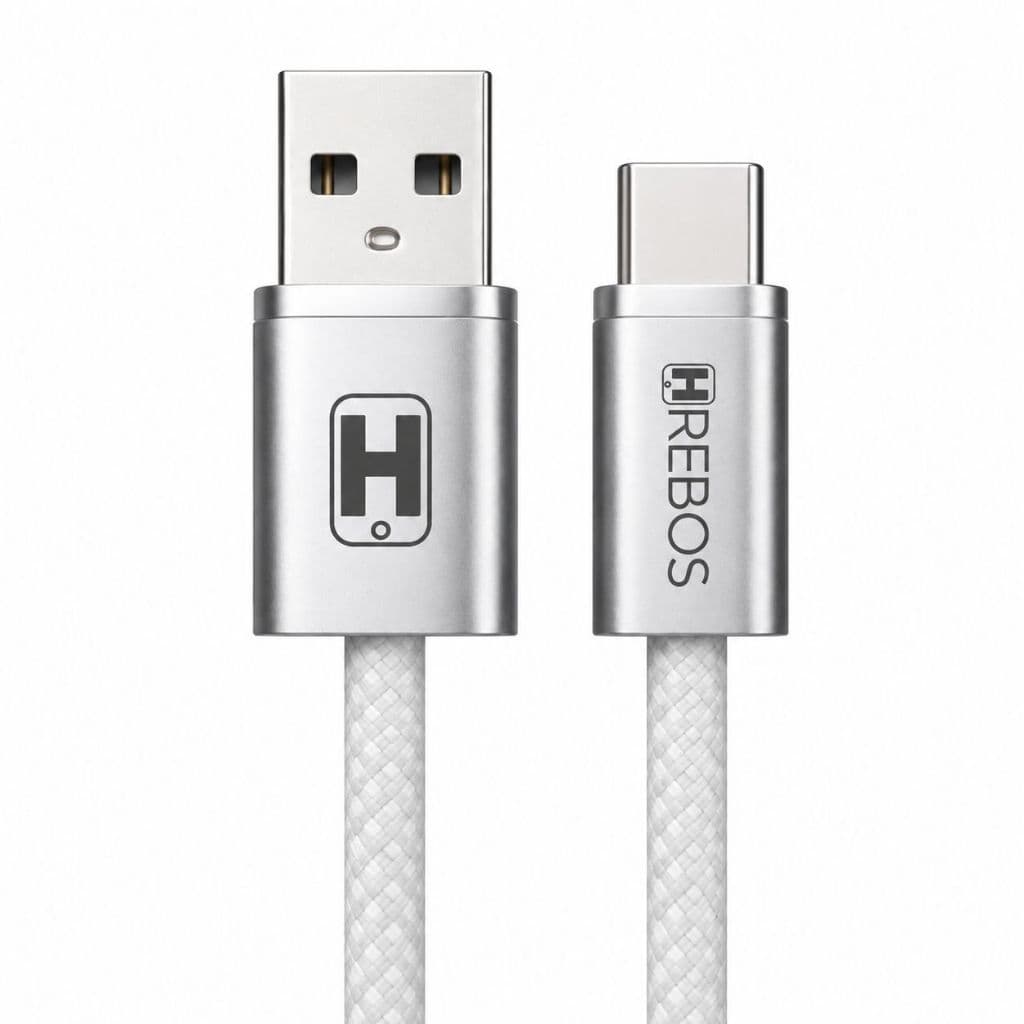 Cabo Carregador Hrebos Entrada TIpo C 60W Reforçado Nylon Trançado Premium 2 Metros