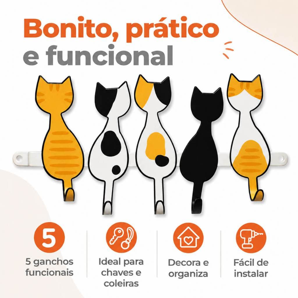 Porta Chaves Gato Gatinho Organizador Porta Coleiras Geguton