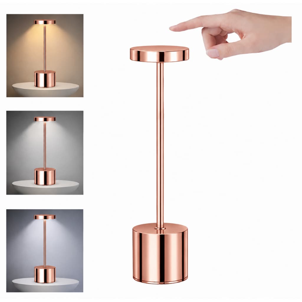 Luminária Mesa Abajur Touch Led Dimerizável Luz Decoração Sem Fio 3000k Recarregável Rose Gold