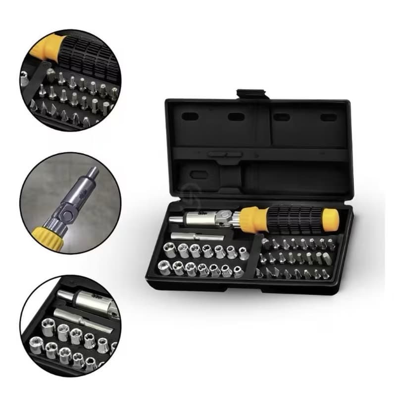 Kit Chave de Precisão 41 em 1 com Catraca Reversível e Maleta | Jogo de Bits e Soquetes para Manutenção