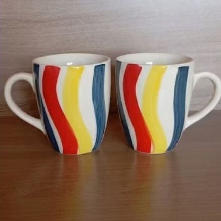Kit Jogo Canecas De Cerâmica Listrada Colorida 300ml 2, 4 ou 6 Unidades Café Chá Pronta Entrega