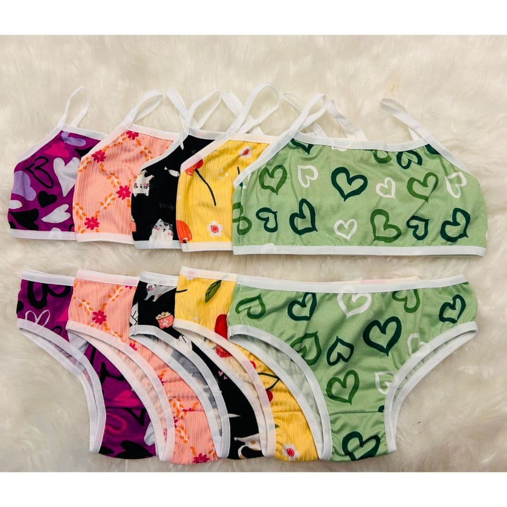 Kit 5 Conjuntos Infantis Menina Moça Top e Calcinha - Suede Estampado (1 a 12 anos)