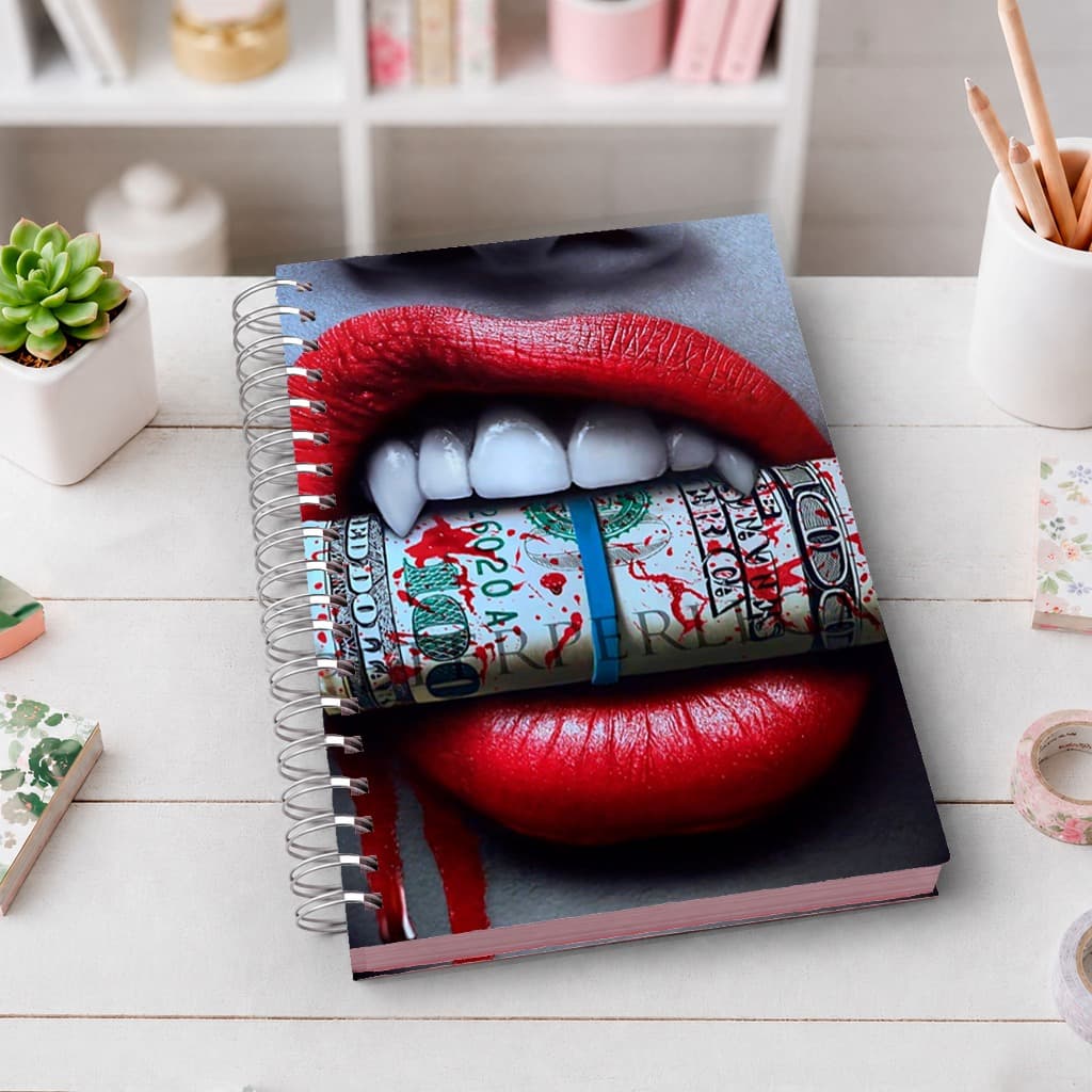 Caderno A5 vampira com Dollar | Capa Dura Premium | Wire-O | 80 Folhas | Ideal para Estudos