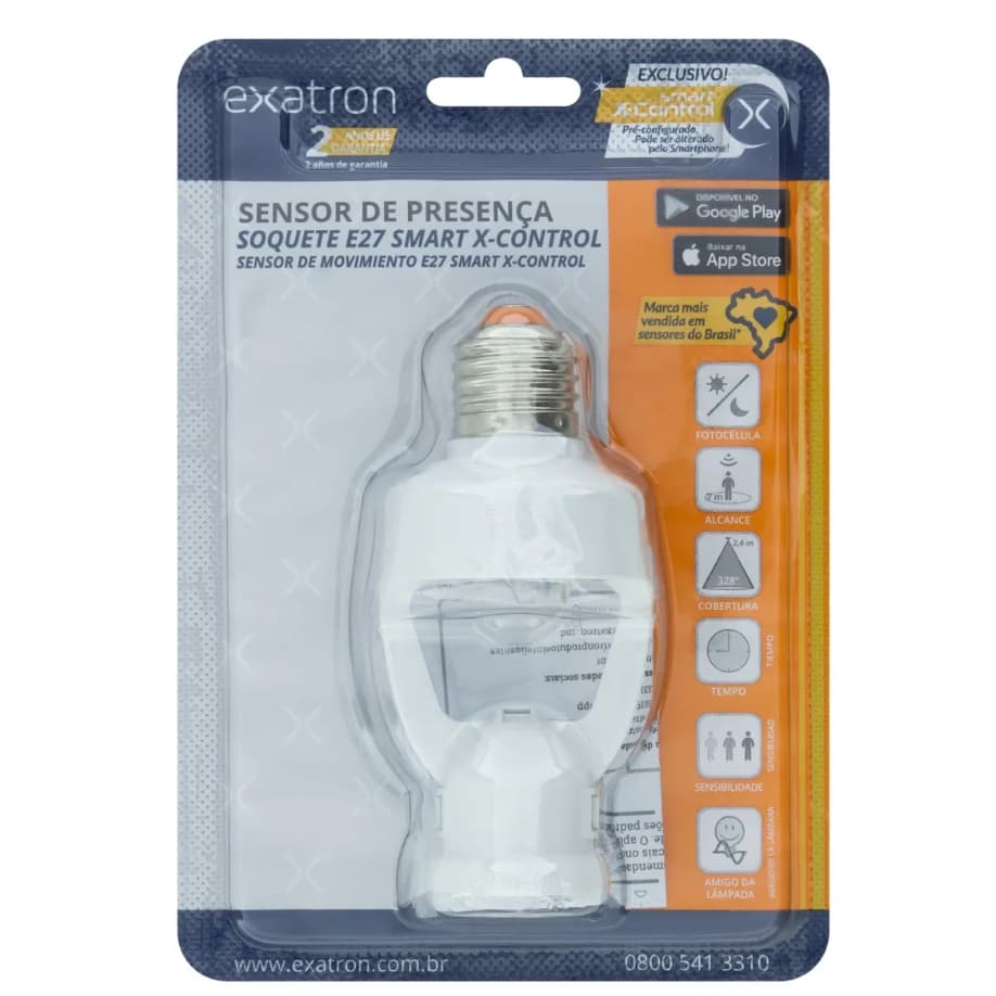Sensor Presença Teto E27 Bivolt Exatron Inteligente Soquete Bocal Lâmpada Economia De Energia