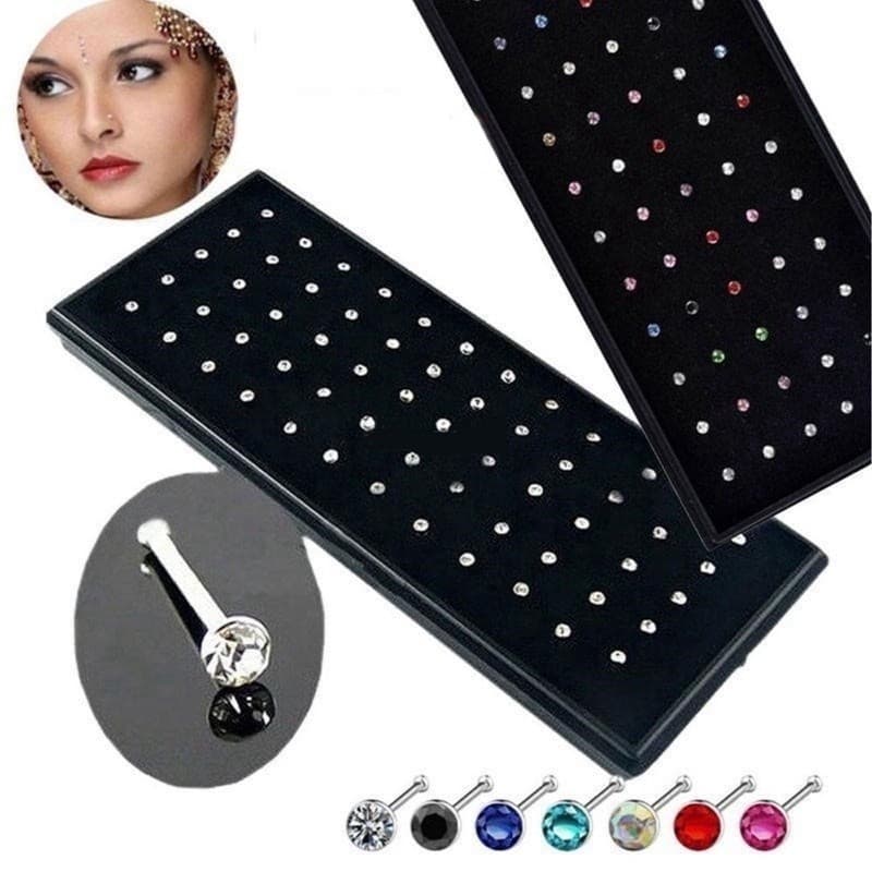 OI LOJA -  Kit Com 40 Piercing de Nariz Cristal Reto/Dobrar lindo aço inox
