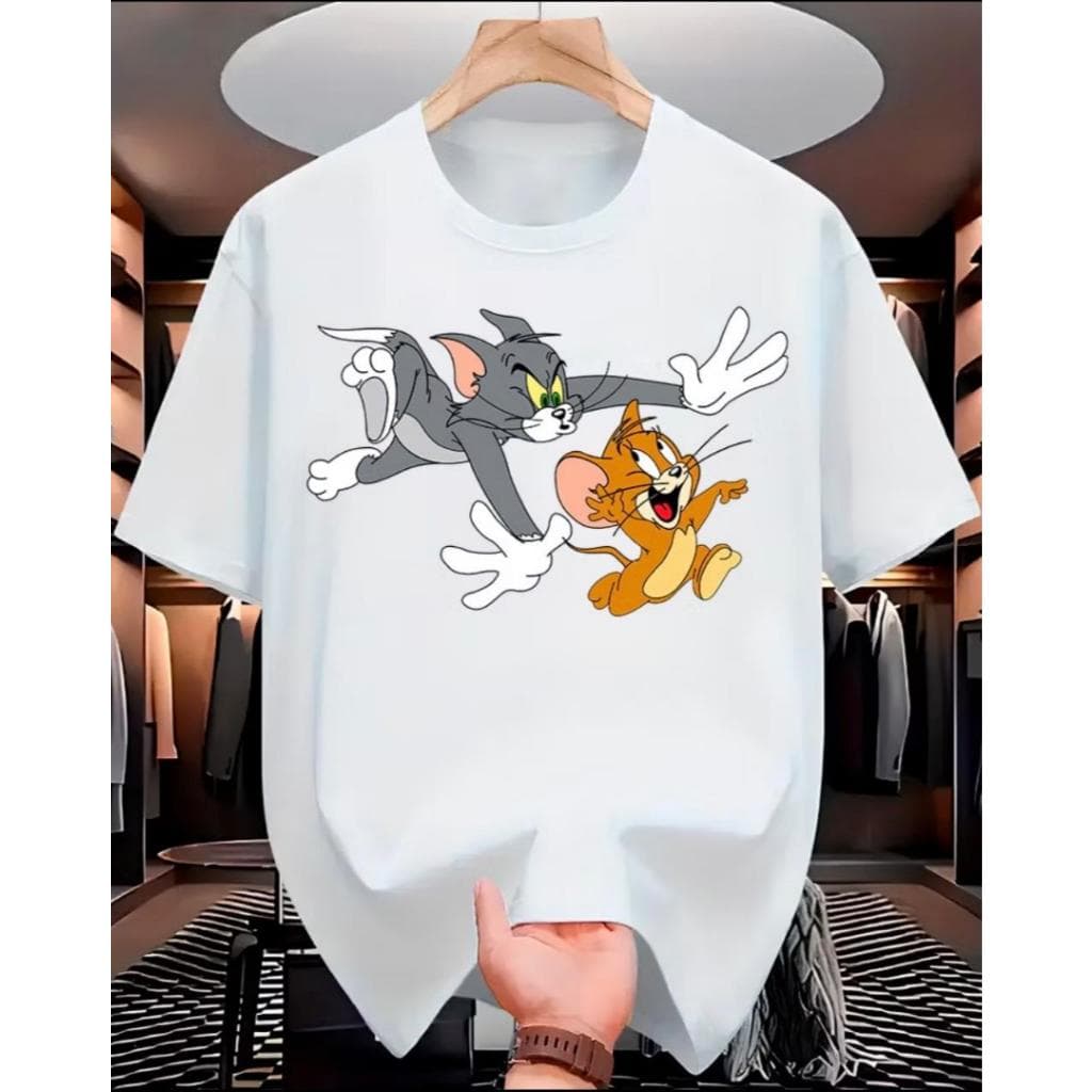 Camiseta Unissex Algodão T-shirt Masculina Feminina Blusa Dia a dia Confortável Estampa Tom e Jerry