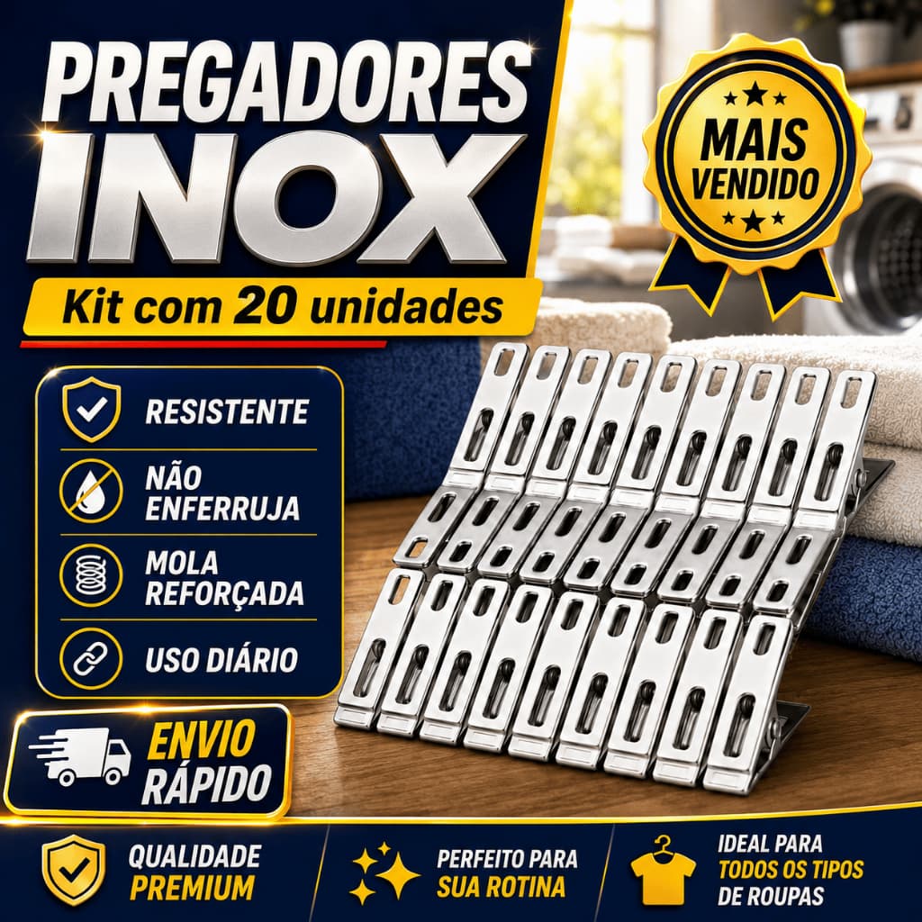 Kit 20 Prendedor Pregador de Roupa Metal Inox Super Resistente / Grampo Metal Para Pendurar Roupas