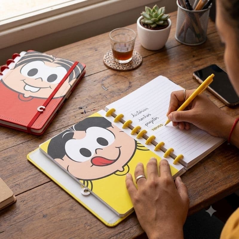Caderno Inteligente Grande 80 Folhas Organizador Modular Magali Amarelo