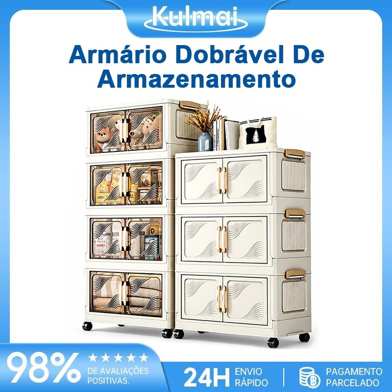 Kulmai Armário Organizador Multiuso Modular Dobrável com Rodinhas 3/4/5 Andares para Casa Cozinha Quarto