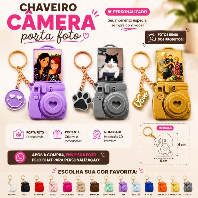 Chaveiro Porta Foto 3x4 Personalizado COM FOTO Presente Criativo Dia dos Pais Avô Família Lembrancinha Dia do Amigo Pet