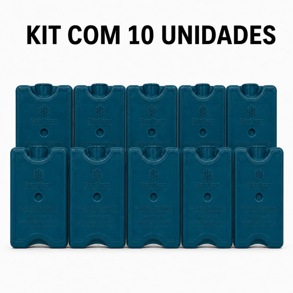 Kit 10 Unidades Gelo Rígido Reutilizável GeloTech para Cooler e Caixa Térmica