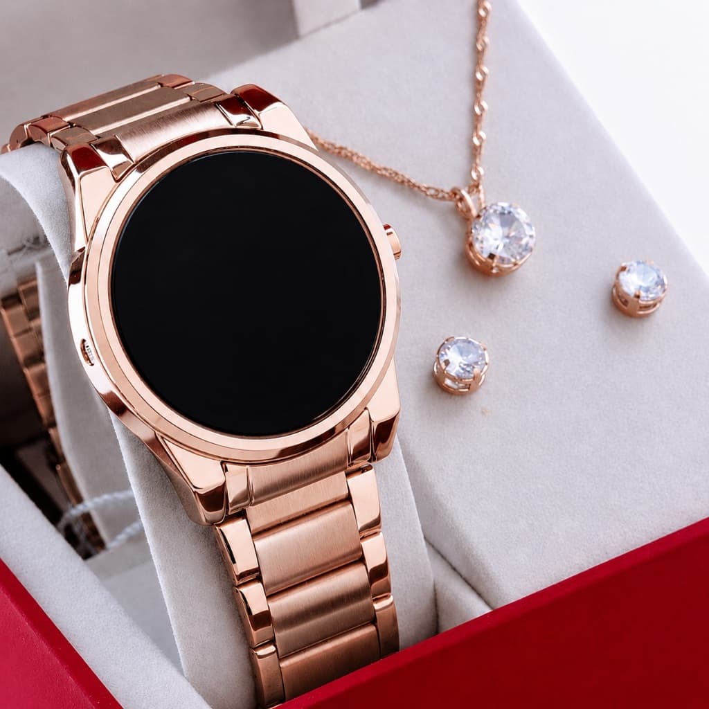 Relogio Pulso touch Feminino dourado rose 32424