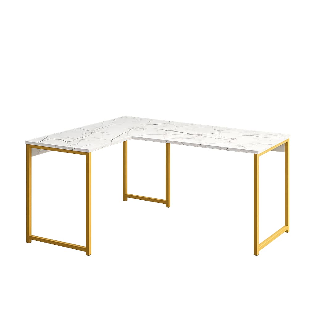 Mesa Escritório em L Pês de Aço MDF Home Office com Espaço e Estilo Mármore Sala