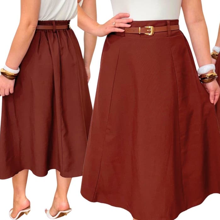 Saia Midi Feminina Cintura Alta com Elástico na Costa Moda Elegante Casual e Evangélica