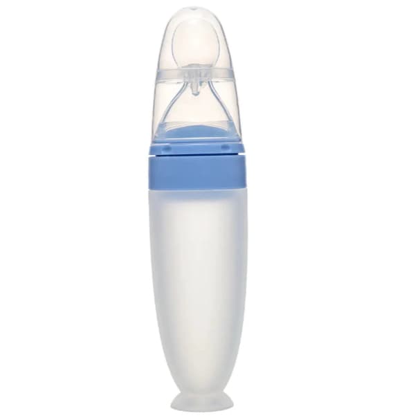 Colher dosadora em silicone com ventosa azul,