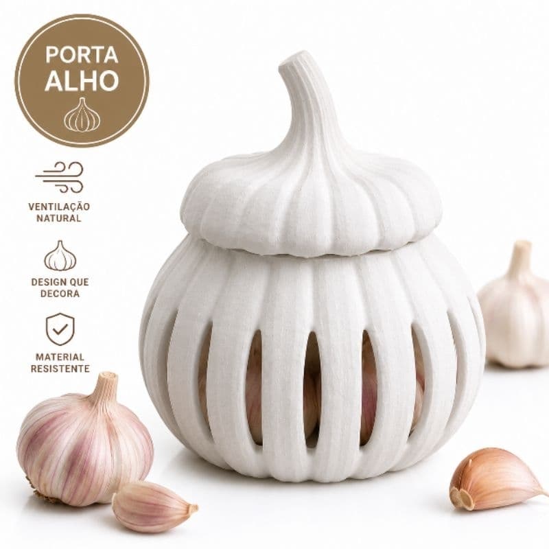 Porta Alho Decorativo com Ventilação Organizador de Cozinha Pote para Alho Disponível em 2 Tamanhos