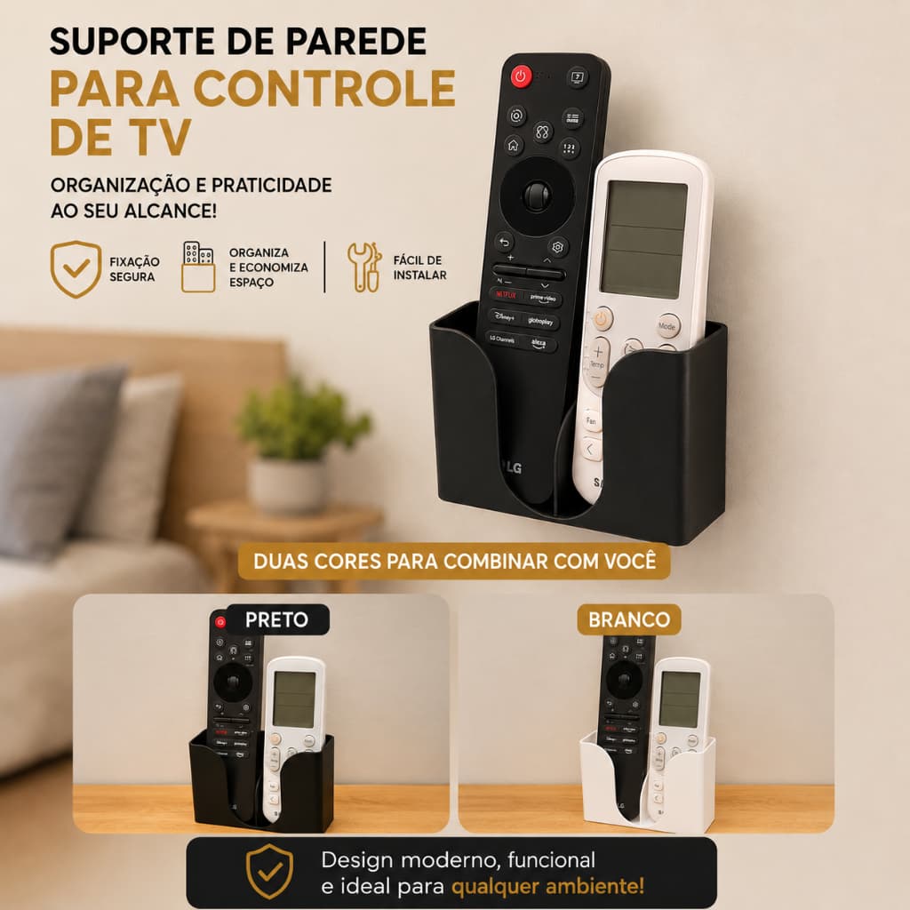 Suporte de Parede para Controle Remoto TV Ar Condicionado Organizador Porta Controle Duplo Autoadesivo