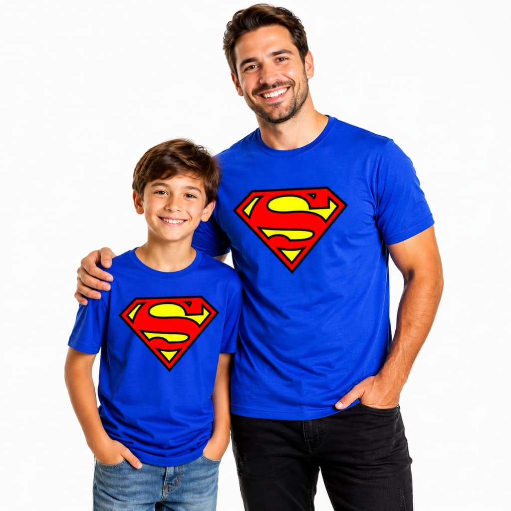 Kit Camisas Super Herói Dia Dos Pais Super Pai Supermen Camisetas Infantil Adulto 100% Algodão Conjunto Pai Filhos