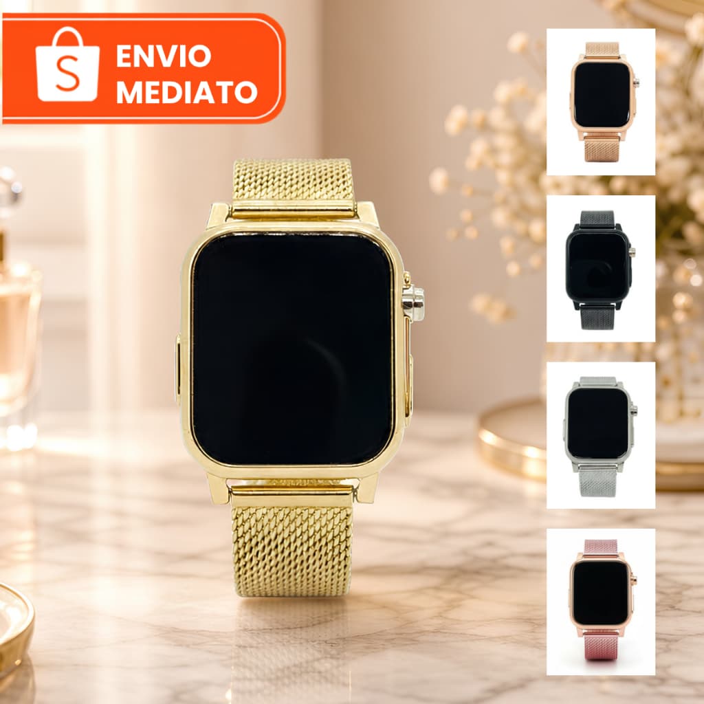 Relógio Digital Feminino Quadrado Pulseira Magnética Aço Inox LED 5 Cores ELEGANTE