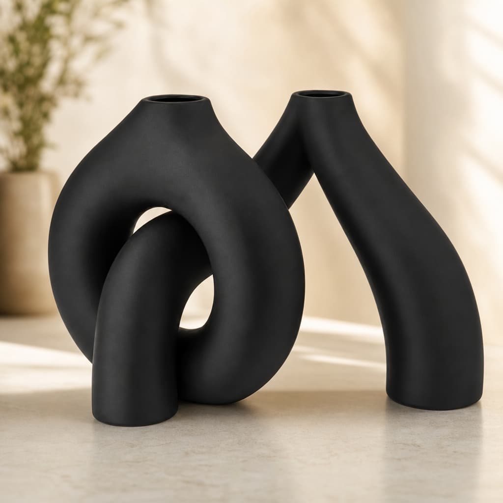 Vaso Decorativo Moderno Minimalista Escultural Preto