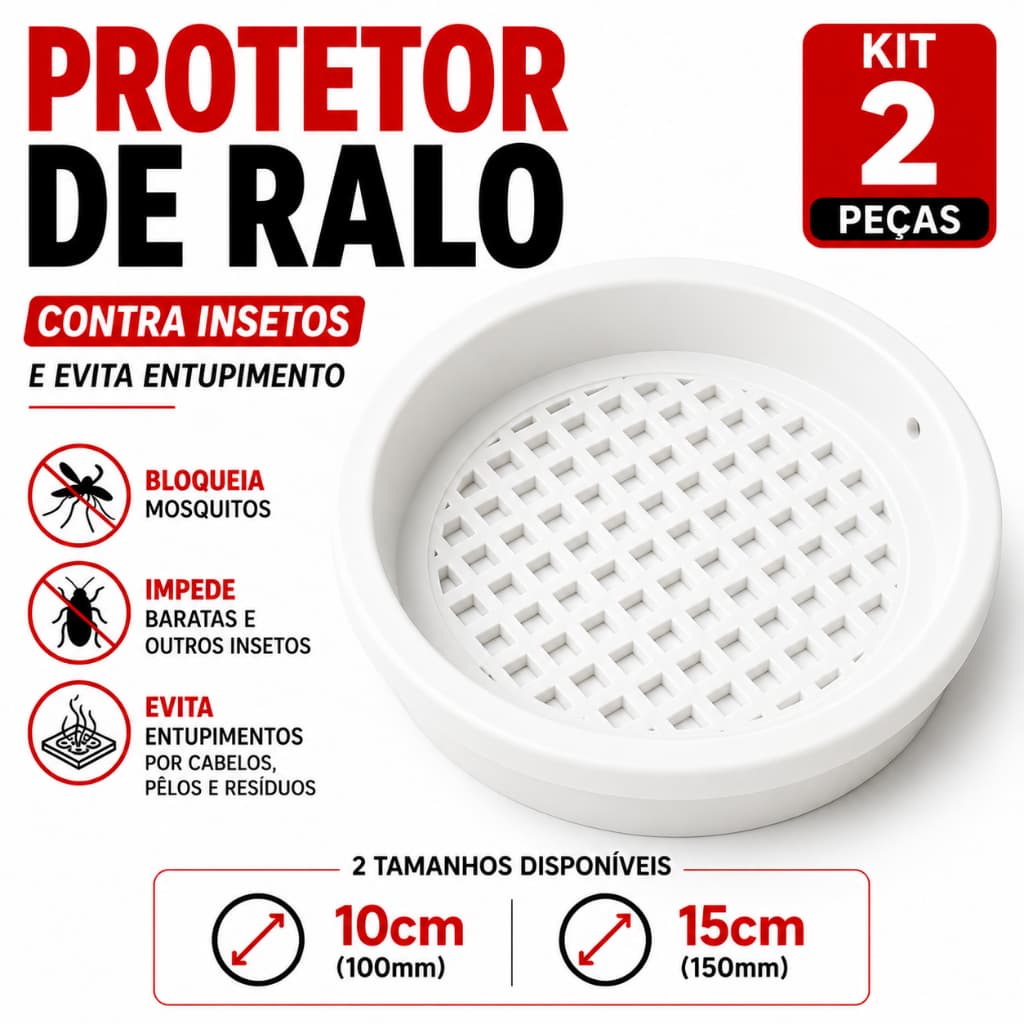 Kit 02 Tela Ralo Protetor Contra Insetos Dengue Barata Escorpião 10cm ou15cm Branco UniPrime Kit C/ 02 Un