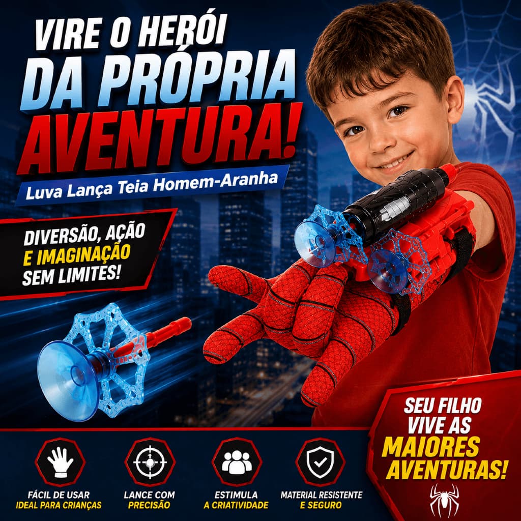 Luva Homem Aranha Lança Teia Infantil Lançador 3 Dardos Brinquedo Spider Man Luva Lançadora De Teia Aranha Menino Menina