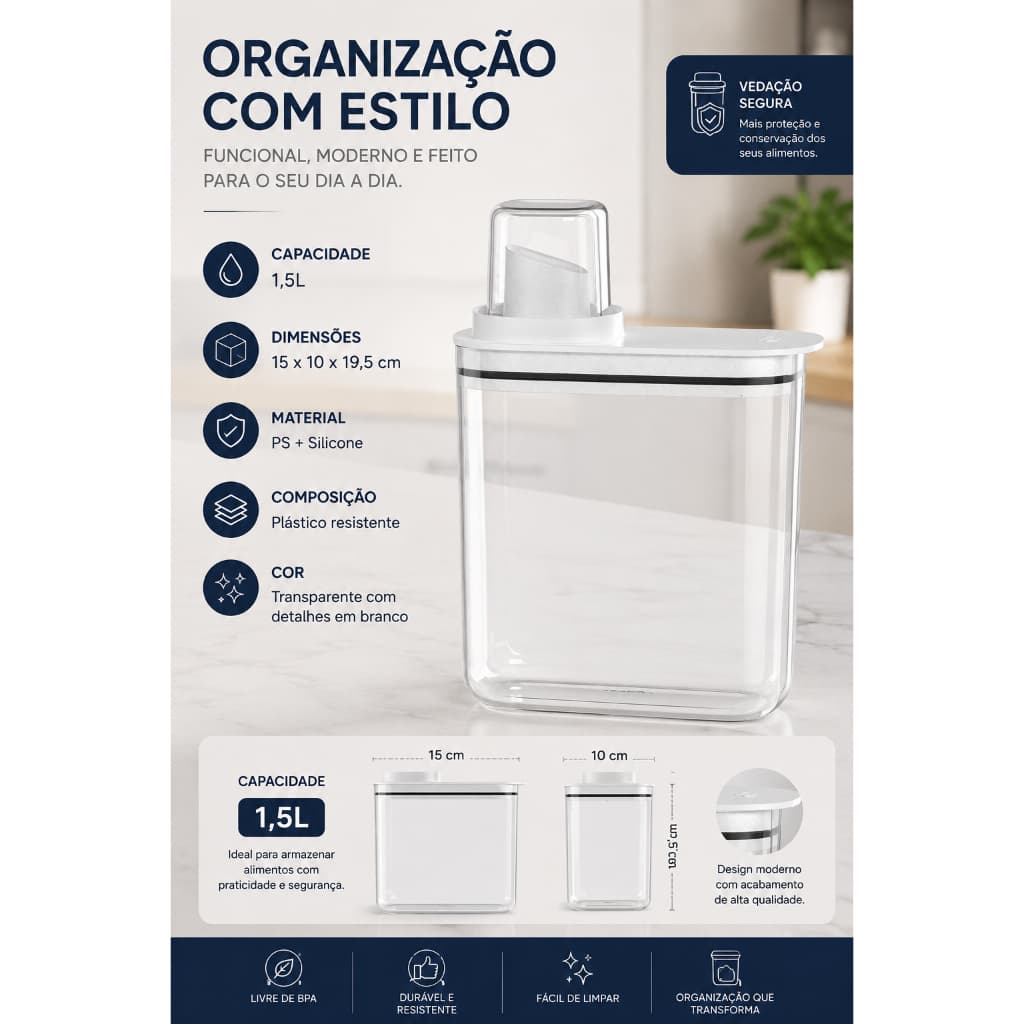 Dispenser Sabao Alimentos Produto Higiene Capacidade 1,5L Silicone Vedacao Antidesperdicio