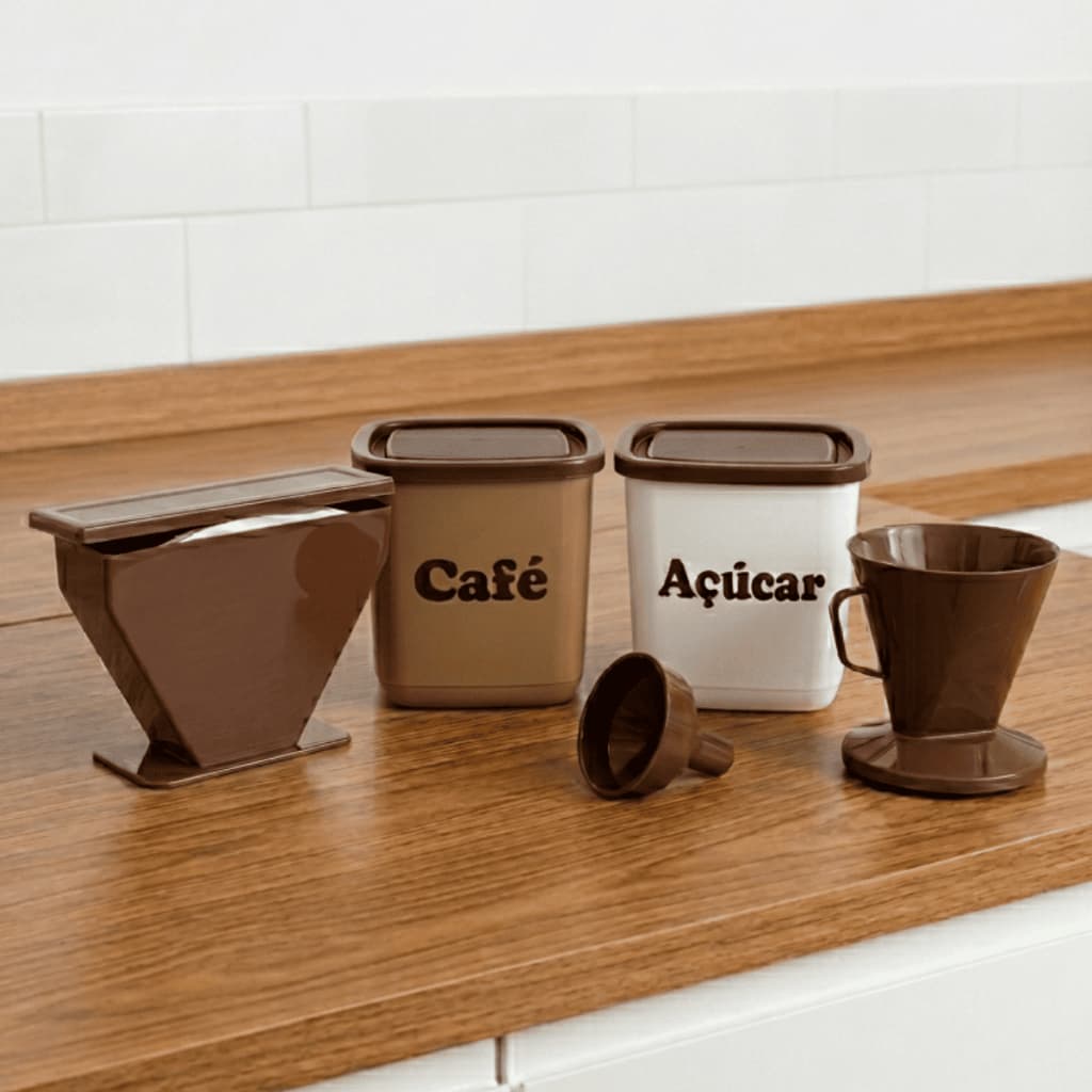 Kit Café Completo 5 Peças | Porta Café + Porta Açúcar + Porta Filtro + Adaptador para Garrafa + Guarda Filtro