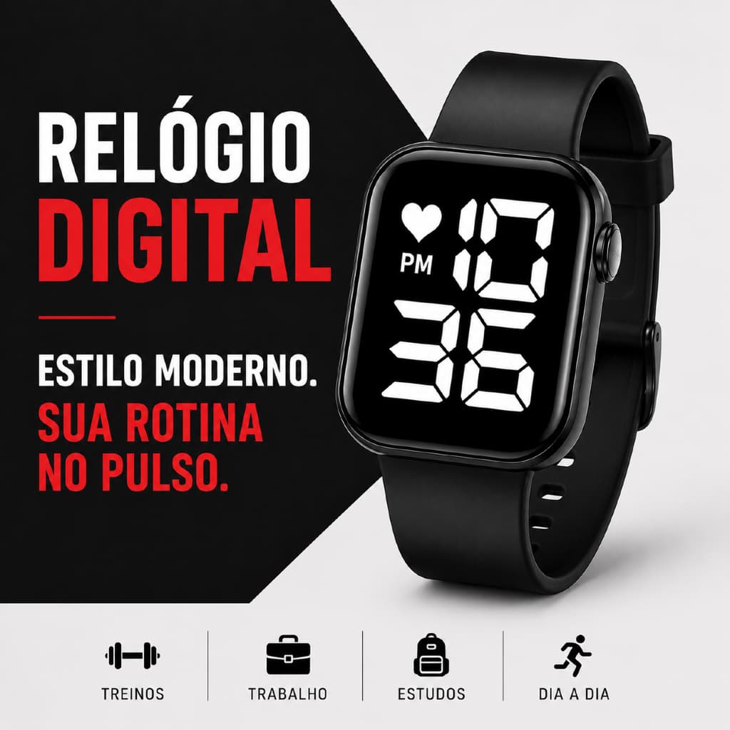 Relógio Digital Preto À Prova D'água LED Esportivo Pulseira De Silicone Unissex Unisex Feminino Masculino Relógio Pulso